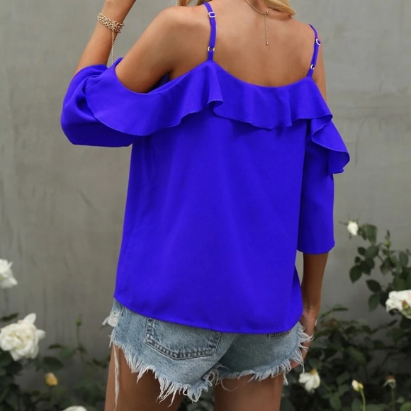 Boho Ruffle Detail Cold Shoulder Blouse - Picture 8 of 12